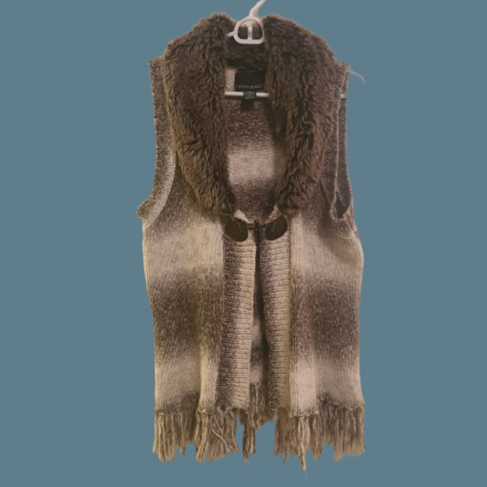 Cynthia Rowley Vest Medium Wool Blend Faux Fur Toggle